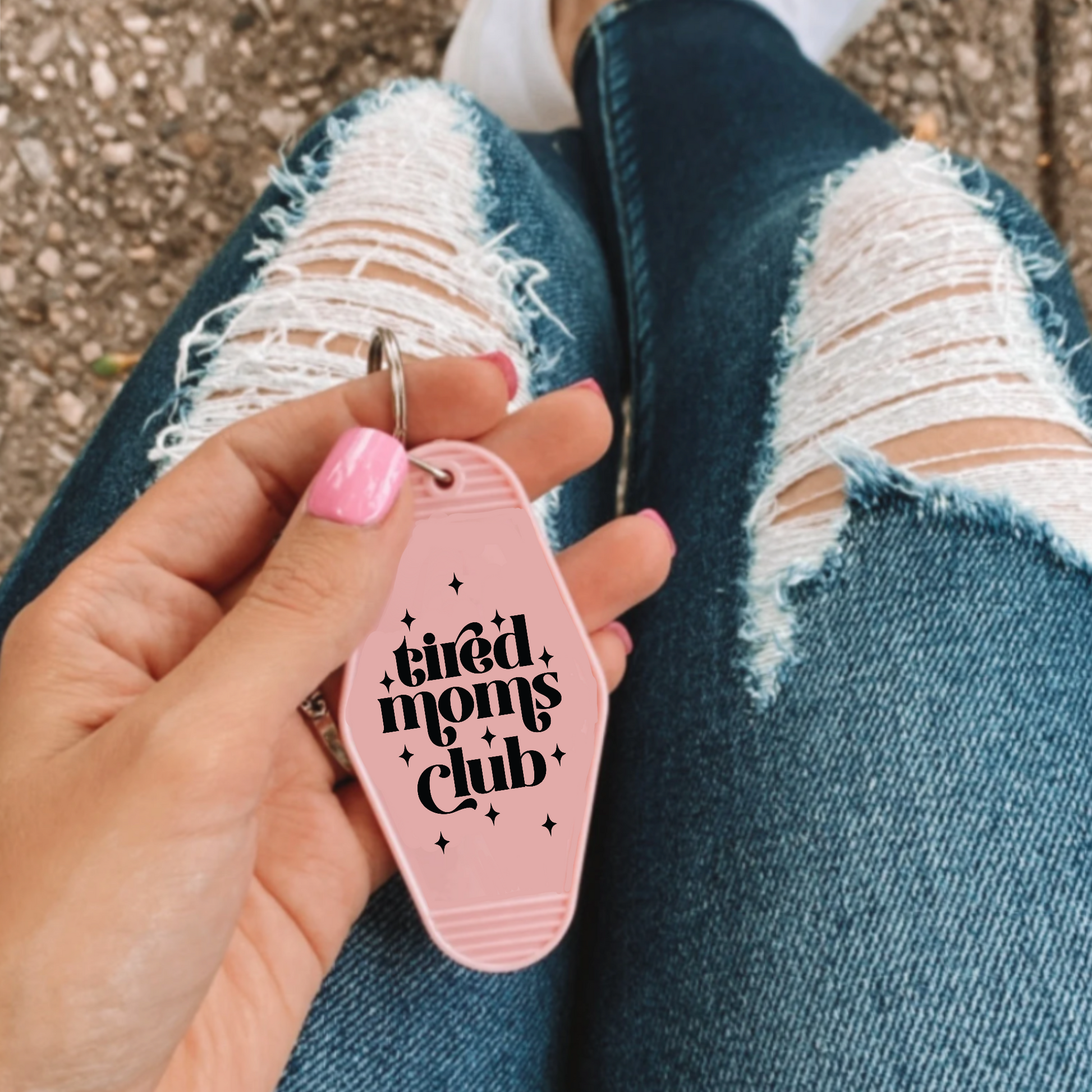 Tired Moms Club Keychain Pink
