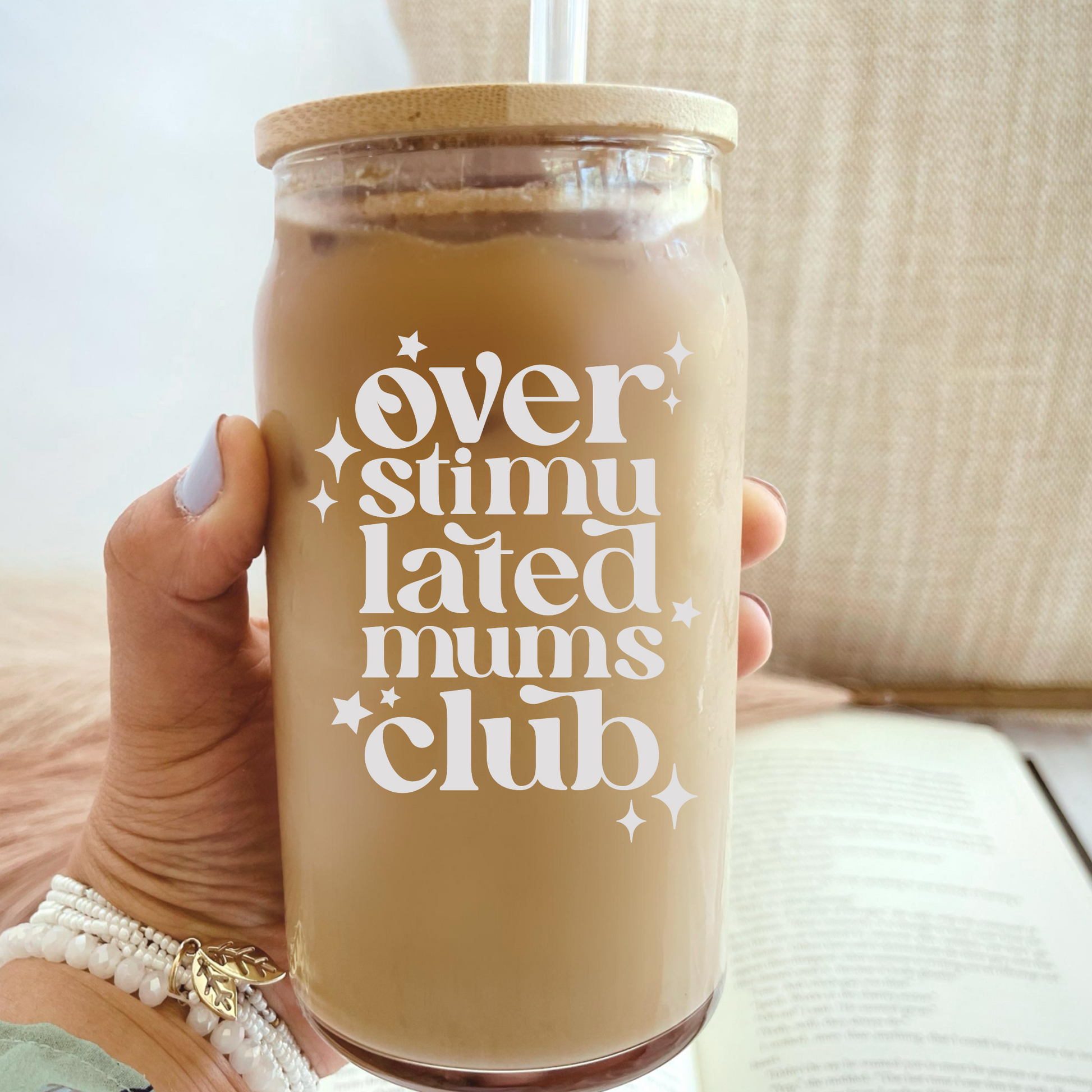 Over Stimulated Moms Club Glass Tumbler White