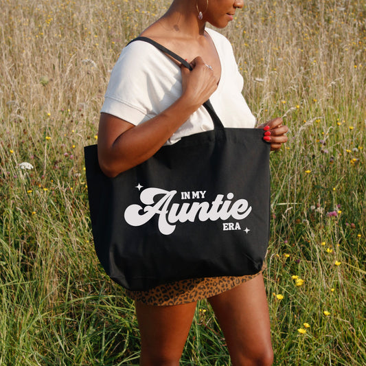 In My Auntie Era Tote Bag, black tote for aunts, 